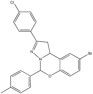 9-bromo-2-(4-chlorophenyl)-5-(4-methylphenyl)-1,10b-dihydropyrazolo[1,5-c][1,3]benzoxazine,332060-74-9,结构式