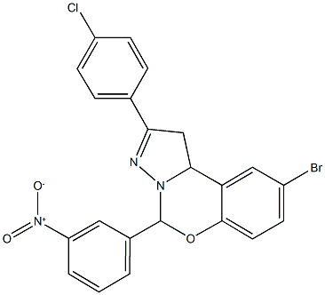 9-bromo-2-(4-chlorophenyl)-5-{3-nitrophenyl}-1,10b-dihydropyrazolo[1,5-c][1,3]benzoxazine,332060-87-4,结构式