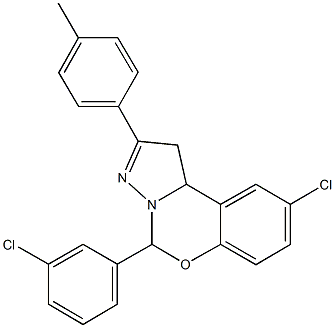 9-chloro-5-(3-chlorophenyl)-2-(4-methylphenyl)-1,10b-dihydropyrazolo[1,5-c][1,3]benzoxazine,332061-22-0,结构式