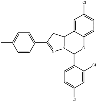 9-chloro-5-(2,4-dichlorophenyl)-2-(4-methylphenyl)-1,10b-dihydropyrazolo[1,5-c][1,3]benzoxazine,332061-27-5,结构式