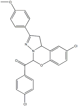 [9-chloro-2-(4-methoxyphenyl)-1,10b-dihydropyrazolo[1,5-c][1,3]benzoxazin-5-yl](4-chlorophenyl)methanone Structure