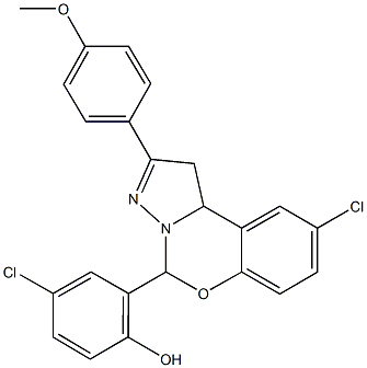 4-chloro-2-{9-chloro-2-[4-(methyloxy)phenyl]-1,10b-dihydropyrazolo[1,5-c][1,3]benzoxazin-5-yl}phenol,332062-29-0,结构式