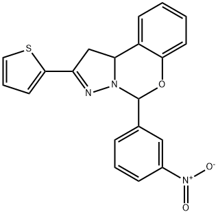 5-{3-nitrophenyl}-2-thien-2-yl-1,10b-dihydropyrazolo[1,5-c][1,3]benzoxazine 化学構造式