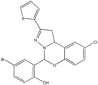 4-bromo-2-[9-chloro-2-(2-thienyl)-1,10b-dihydropyrazolo[1,5-c][1,3]benzoxazin-5-yl]phenol Structure