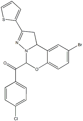 [9-bromo-2-(2-thienyl)-1,10b-dihydropyrazolo[1,5-c][1,3]benzoxazin-5-yl](4-chlorophenyl)methanone Struktur