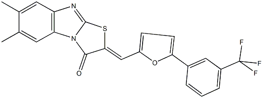 6,7-dimethyl-2-({5-[3-(trifluoromethyl)phenyl]-2-furyl}methylene)[1,3]thiazolo[3,2-a]benzimidazol-3(2H)-one Struktur