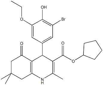 cyclopentyl 4-(3-bromo-5-ethoxy-4-hydroxyphenyl)-2,7,7-trimethyl-5-oxo-1,4,5,6,7,8-hexahydro-3-quinolinecarboxylate,332073-55-9,结构式