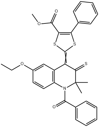 methyl 2-(1-benzoyl-6-ethoxy-2,2-dimethyl-3-thioxo-2,3-dihydro-4(1H)-quinolinylidene)-5-phenyl-1,3-dithiole-4-carboxylate,332074-29-0,结构式