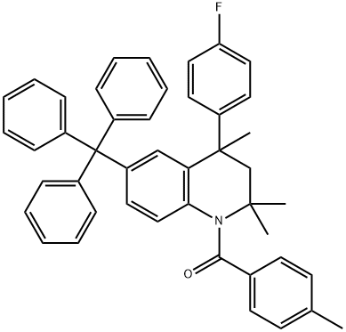 4-(4-fluorophenyl)-2,2,4-trimethyl-1-(4-methylbenzoyl)-6-trityl-1,2,3,4-tetrahydroquinoline Struktur