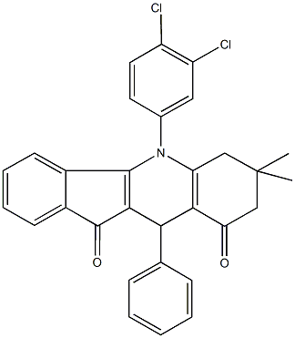 5-(3,4-dichlorophenyl)-7,7-dimethyl-10-phenyl-6,7,8,10-tetrahydro-5H-indeno[1,2-b]quinoline-9,11-dione,332099-75-9,结构式