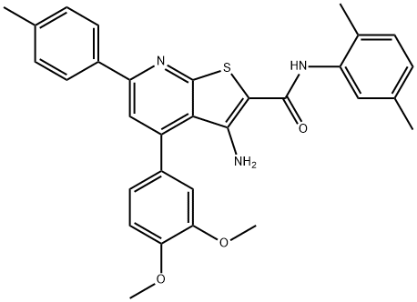 3-amino-4-(3,4-dimethoxyphenyl)-N-(2,5-dimethylphenyl)-6-(4-methylphenyl)thieno[2,3-b]pyridine-2-carboxamide 结构式