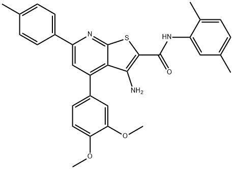 3-amino-4-(3,4-dimethoxyphenyl)-N-(2,5-dimethylphenyl)-6-(4-methylphenyl)thieno[2,3-b]pyridine-2-carboxamide,332100-81-9,结构式