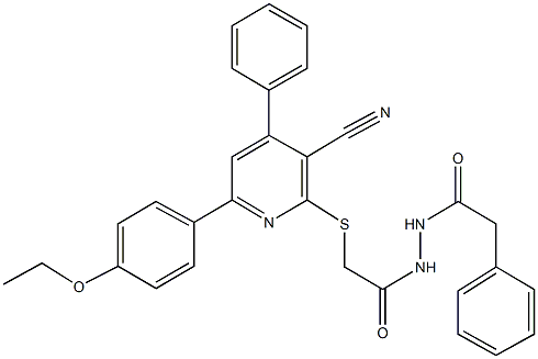 2-{[3-cyano-6-(4-ethoxyphenyl)-4-phenyl-2-pyridinyl]sulfanyl}-N'-(phenylacetyl)acetohydrazide 结构式