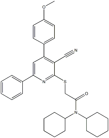 2-{[3-cyano-4-(4-methoxyphenyl)-6-phenyl-2-pyridinyl]sulfanyl}-N,N-dicyclohexylacetamide|2-((3-氰基-4-(4-甲氧基苯基)-6-苯基吡啶-2-基)硫代)-N,N-二环己基乙酰胺