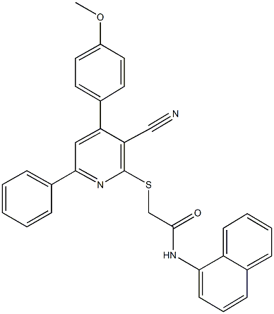 2-{[3-cyano-4-(4-methoxyphenyl)-6-phenyl-2-pyridinyl]sulfanyl}-N-(1-naphthyl)acetamide 结构式