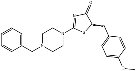 2-(4-benzyl-1-piperazinyl)-5-(4-methoxybenzylidene)-1,3-thiazol-4(5H)-one Struktur