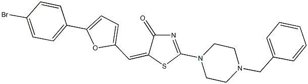 2-(4-benzyl-1-piperazinyl)-5-{[5-(4-bromophenyl)-2-furyl]methylene}-1,3-thiazol-4(5H)-one Struktur