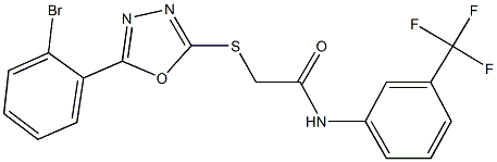 2-{[5-(2-bromophenyl)-1,3,4-oxadiazol-2-yl]sulfanyl}-N-[3-(trifluoromethyl)phenyl]acetamide 化学構造式