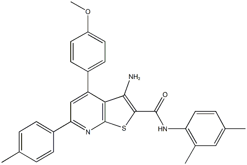 3-amino-N-(2,4-dimethylphenyl)-4-(4-methoxyphenyl)-6-(4-methylphenyl)thieno[2,3-b]pyridine-2-carboxamide,332114-55-3,结构式