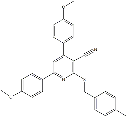 4,6-bis(4-methoxyphenyl)-2-[(4-methylbenzyl)sulfanyl]nicotinonitrile 结构式