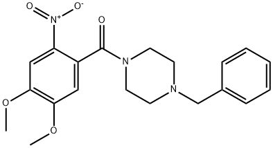 1-benzyl-4-{2-nitro-4,5-dimethoxybenzoyl}piperazine 化学構造式