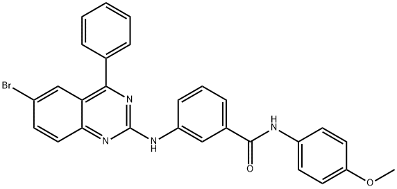 3-[(6-bromo-4-phenylquinazolin-2-yl)amino]-N-(4-methoxyphenyl)benzamide 化学構造式