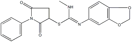 2,5-dioxo-1-phenyl-3-pyrrolidinyl N'-(1,3-benzodioxol-5-yl)-N-methylimidothiocarbamate 化学構造式