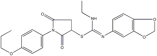 2,5-dioxo-1-(4-propoxyphenyl)-3-pyrrolidinyl N'-(1,3-benzodioxol-5-yl)-N-ethylimidothiocarbamate Structure