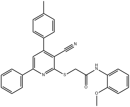 2-{[3-cyano-4-(4-methylphenyl)-6-phenyl-2-pyridinyl]sulfanyl}-N-(2-methoxyphenyl)acetamide Struktur