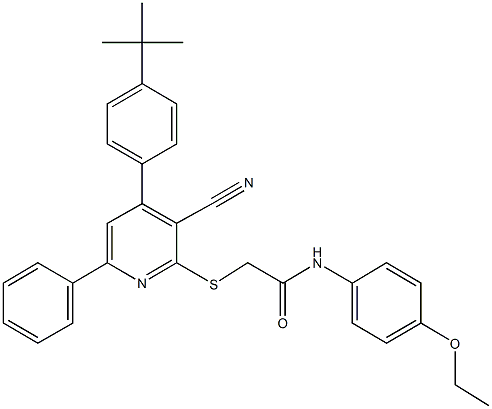 2-{[4-(4-tert-butylphenyl)-3-cyano-6-phenyl-2-pyridinyl]sulfanyl}-N-(4-ethoxyphenyl)acetamide,332127-63-6,结构式