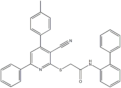 N-[1,1'-biphenyl]-2-yl-2-{[3-cyano-4-(4-methylphenyl)-6-phenyl-2-pyridinyl]sulfanyl}acetamide Struktur
