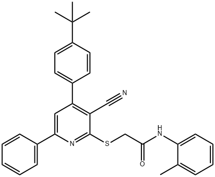 2-{[4-(4-tert-butylphenyl)-3-cyano-6-phenyl-2-pyridinyl]sulfanyl}-N-(2-methylphenyl)acetamide,332127-83-0,结构式