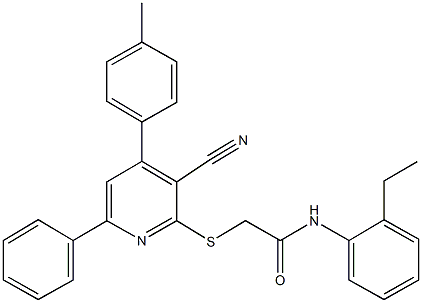 2-{[3-cyano-4-(4-methylphenyl)-6-phenyl-2-pyridinyl]sulfanyl}-N-(2-ethylphenyl)acetamide|