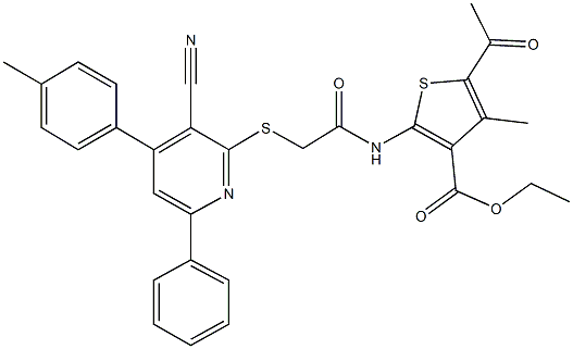 332128-01-5 ethyl 5-acetyl-2-[({[3-cyano-4-(4-methylphenyl)-6-phenyl-2-pyridinyl]sulfanyl}acetyl)amino]-4-methyl-3-thiophenecarboxylate