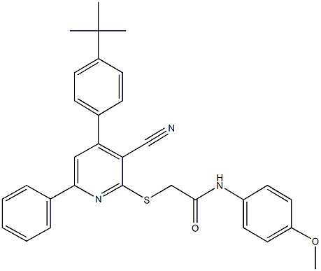 2-{[4-(4-tert-butylphenyl)-3-cyano-6-phenyl-2-pyridinyl]sulfanyl}-N-(4-methoxyphenyl)acetamide,332128-18-4,结构式