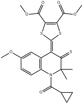 dimethyl 2-(1-(cyclopropylcarbonyl)-6-methoxy-2,2-dimethyl-3-thioxo-2,3-dihydro-4(1H)-quinolinylidene)-1,3-dithiole-4,5-dicarboxylate 结构式