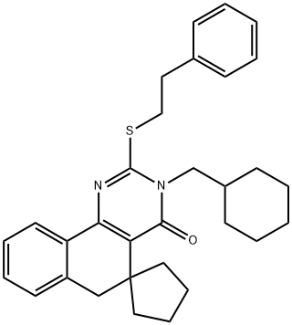 3-(cyclohexylmethyl)-2-[(2-phenylethyl)sulfanyl]-5,6-dihydrospiro(benzo[h]quinazoline-5,1'-cyclopentane)-4(3H)-one,332145-37-6,结构式