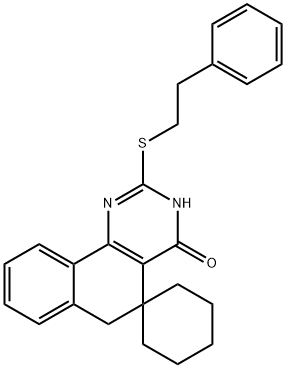 2-[(2-phenylethyl)sulfanyl]-5,6-dihydrospiro(benzo[h]quinazoline-5,1'-cyclohexane)-4(3H)-one Struktur
