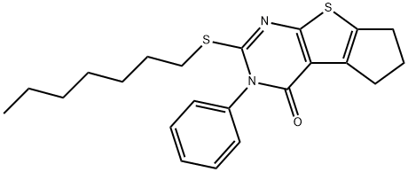 2-(heptylsulfanyl)-3-phenyl-3,5,6,7-tetrahydro-4H-cyclopenta[4,5]thieno[2,3-d]pyrimidin-4-one Struktur