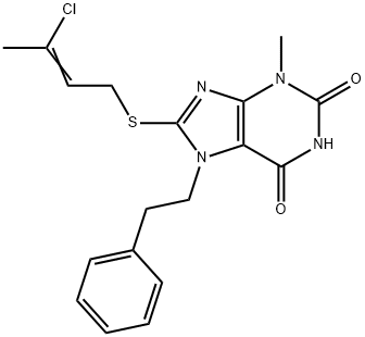 8-[(3-chloro-2-butenyl)sulfanyl]-3-methyl-7-(2-phenylethyl)-3,7-dihydro-1H-purine-2,6-dione Struktur