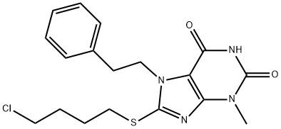 8-[(4-chlorobutyl)sulfanyl]-3-methyl-7-(2-phenylethyl)-3,7-dihydro-1H-purine-2,6-dione 结构式