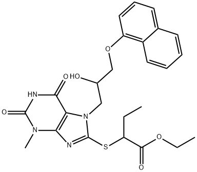 ethyl 2-({7-[2-hydroxy-3-(1-naphthyloxy)propyl]-3-methyl-2,6-dioxo-2,3,6,7-tetrahydro-1H-purin-8-yl}sulfanyl)butanoate Structure