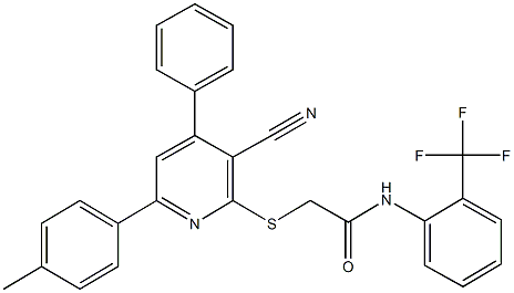 2-{[3-cyano-6-(4-methylphenyl)-4-phenyl-2-pyridinyl]sulfanyl}-N-[2-(trifluoromethyl)phenyl]acetamide|