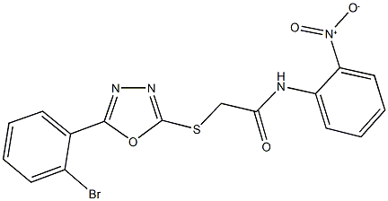 2-{[5-(2-bromophenyl)-1,3,4-oxadiazol-2-yl]sulfanyl}-N-{2-nitrophenyl}acetamide 化学構造式