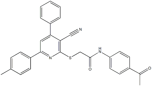 N-(4-acetylphenyl)-2-{[3-cyano-6-(4-methylphenyl)-4-phenyl-2-pyridinyl]sulfanyl}acetamide Structure
