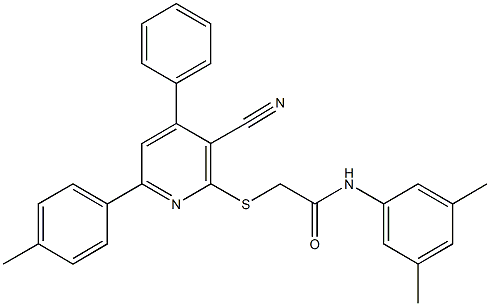 2-{[3-cyano-6-(4-methylphenyl)-4-phenyl-2-pyridinyl]sulfanyl}-N-(3,5-dimethylphenyl)acetamide 结构式