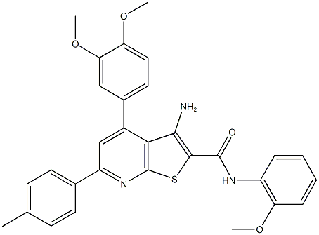 3-amino-4-(3,4-dimethoxyphenyl)-N-(2-methoxyphenyl)-6-(4-methylphenyl)thieno[2,3-b]pyridine-2-carboxamide,332155-11-0,结构式