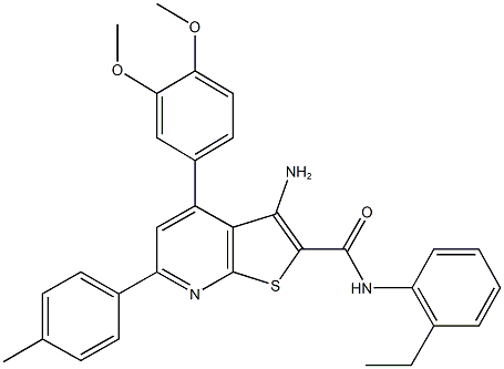 3-amino-4-(3,4-dimethoxyphenyl)-N-(2-ethylphenyl)-6-(4-methylphenyl)thieno[2,3-b]pyridine-2-carboxamide 结构式