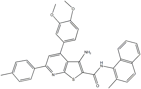 3-amino-4-(3,4-dimethoxyphenyl)-N-(2-methyl-1-naphthyl)-6-(4-methylphenyl)thieno[2,3-b]pyridine-2-carboxamide 化学構造式