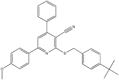 2-[(4-tert-butylbenzyl)sulfanyl]-6-(4-methoxyphenyl)-4-phenylnicotinonitrile 化学構造式